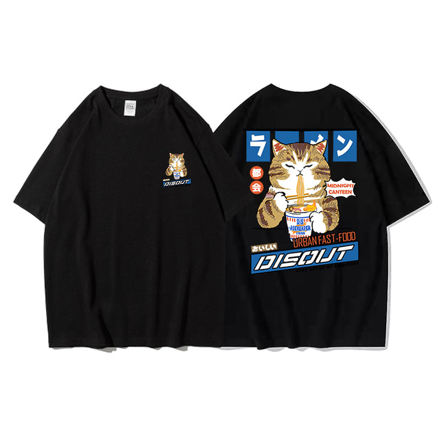 Privathinker Cat Cartoon Graphic Men Tshirt Casual Baggy Short Sleeve T-shirt Japanese Style Oversized T Shirt Men's Clothing