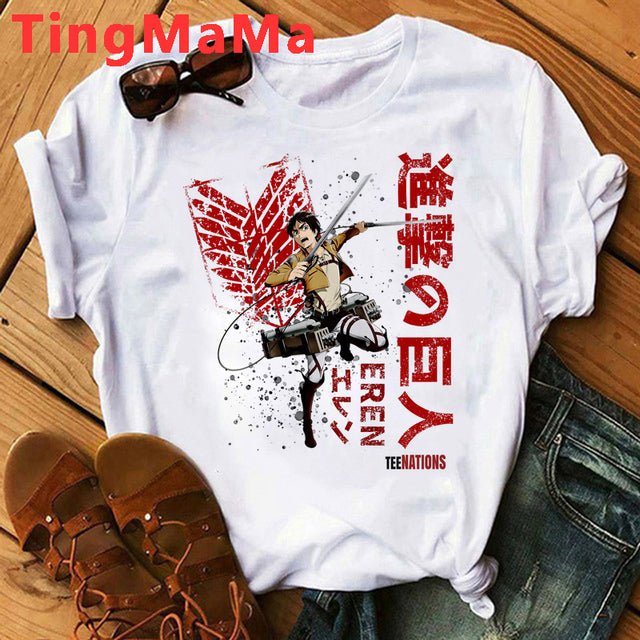 Japanese Anime Attack on Titan T Shirt Men Shingeki No Kyojin Eren Yeager T-shirt Cartoon Titans Attack Graphic Tshirt Male
