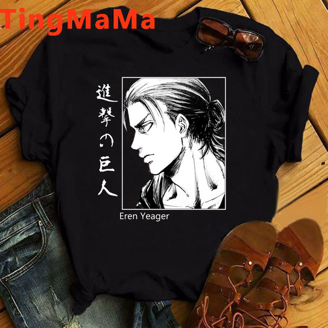 Japanese Anime Attack on Titan T Shirt Men Shingeki No Kyojin Eren Yeager T-shirt Cartoon Titans Attack Graphic Tshirt Male
