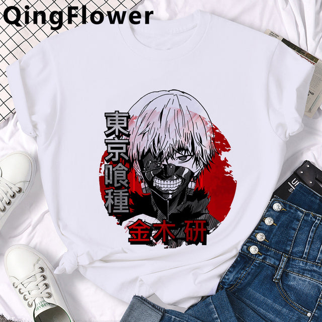 Japanese Anime Kaneki Ken Tokyo Ghoul T Shirt Men Cool Manga Graphic Summer T-shirt Casual Grunge Tshirt Streetwear Top Tee Male