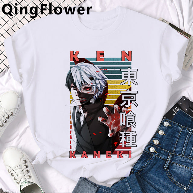 Japanese Anime Kaneki Ken Tokyo Ghoul T Shirt Men Cool Manga Graphic Summer T-shirt Casual Grunge Tshirt Streetwear Top Tee Male