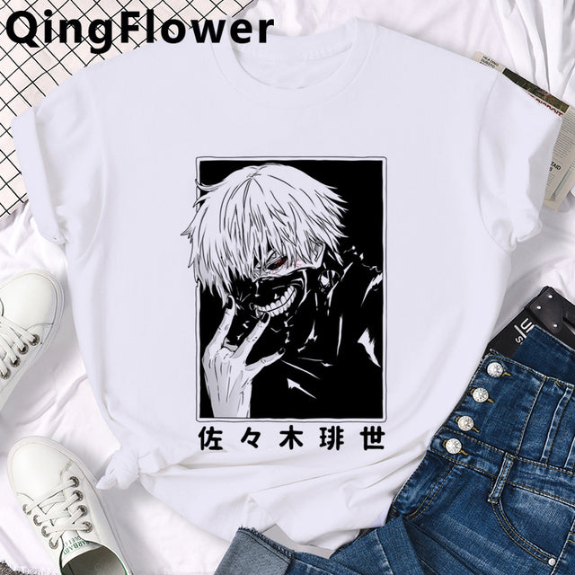 Japanese Anime Kaneki Ken Tokyo Ghoul T Shirt Men Cool Manga Graphic Summer T-shirt Casual Grunge Tshirt Streetwear Top Tee Male