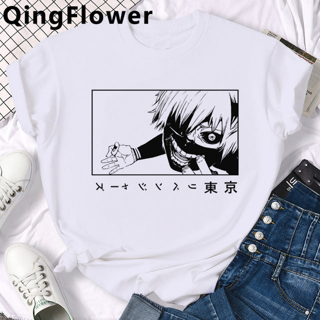 Japanese Anime Kaneki Ken Tokyo Ghoul T Shirt Men Cool Manga Graphic Summer T-shirt Casual Grunge Tshirt Streetwear Top Tee Male