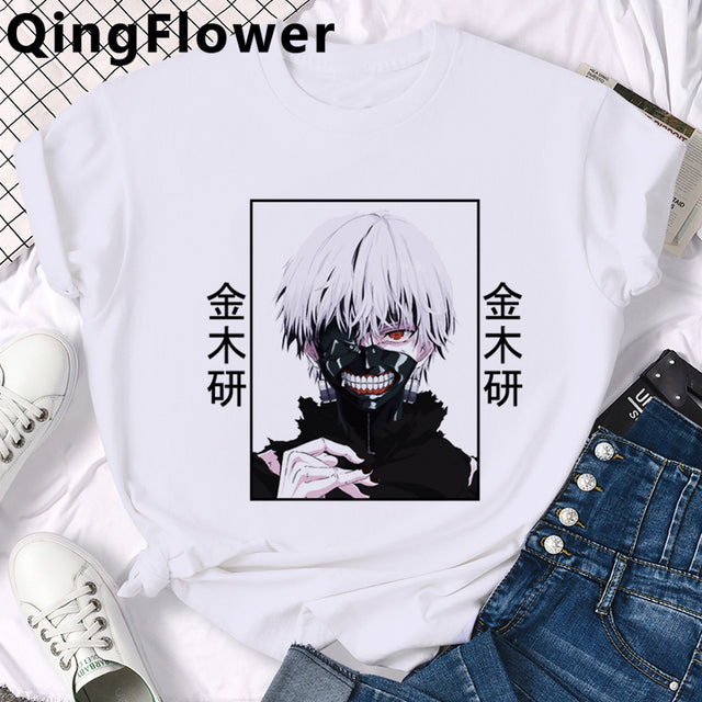 Japanese Anime Kaneki Ken Tokyo Ghoul T Shirt Men Cool Manga Graphic Summer T-shirt Casual Grunge Tshirt Streetwear Top Tee Male