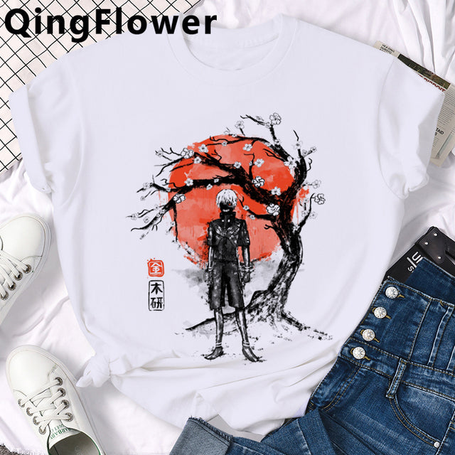 Japanese Anime Kaneki Ken Tokyo Ghoul T Shirt Men Cool Manga Graphic Summer T-shirt Casual Grunge Tshirt Streetwear Top Tee Male