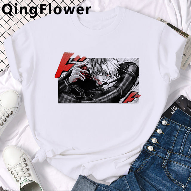 Japanese Anime Kaneki Ken Tokyo Ghoul T Shirt Men Cool Manga Graphic Summer T-shirt Casual Grunge Tshirt Streetwear Top Tee Male