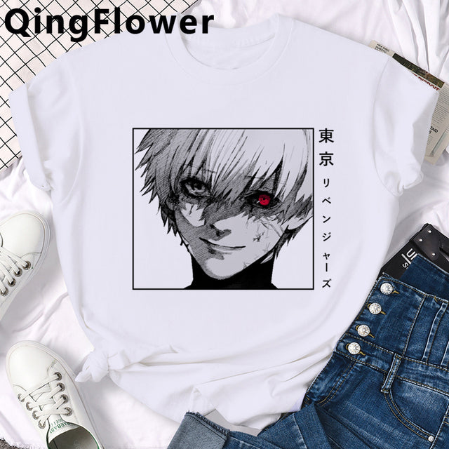Japanese Anime Kaneki Ken Tokyo Ghoul T Shirt Men Cool Manga Graphic Summer T-shirt Casual Grunge Tshirt Streetwear Top Tee Male