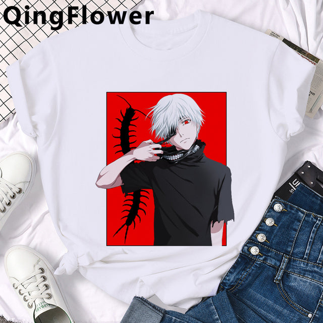 Japanese Anime Kaneki Ken Tokyo Ghoul T Shirt Men Cool Manga Graphic Summer T-shirt Casual Grunge Tshirt Streetwear Top Tee Male