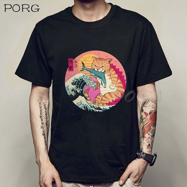 Men Catana Cool Summer Loose Men/Women T Shirt Casual Short Sleeve Cat Print Anime Tshirt Japanese Summer T-Shirt Tops Tee Shirt