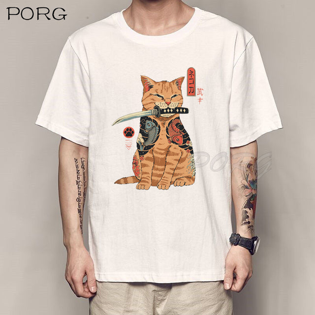 Men Catana Cool Summer Loose Men/Women T Shirt Casual Short Sleeve Cat Print Anime Tshirt Japanese Summer T-Shirt Tops Tee Shirt