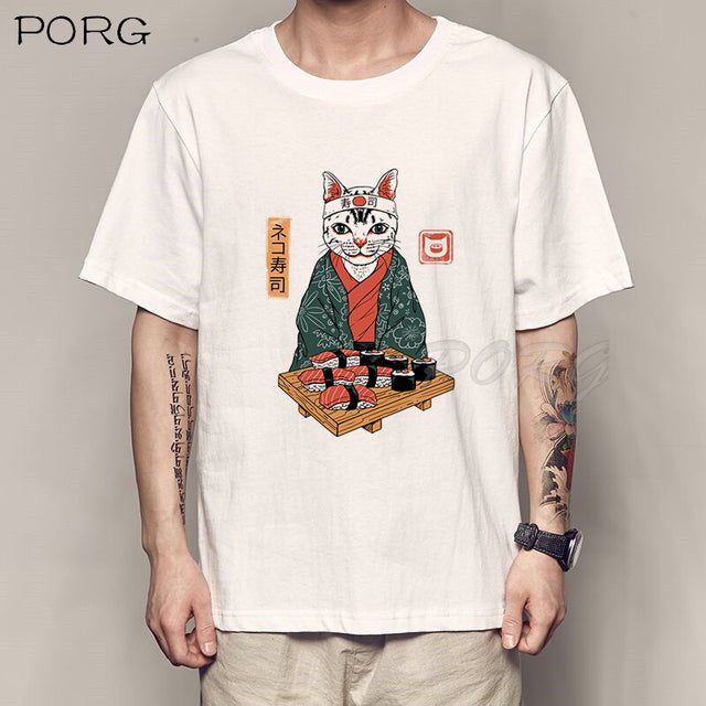 Men Catana Cool Summer Loose Men/Women T Shirt Casual Short Sleeve Cat Print Anime Tshirt Japanese Summer T-Shirt Tops Tee Shirt